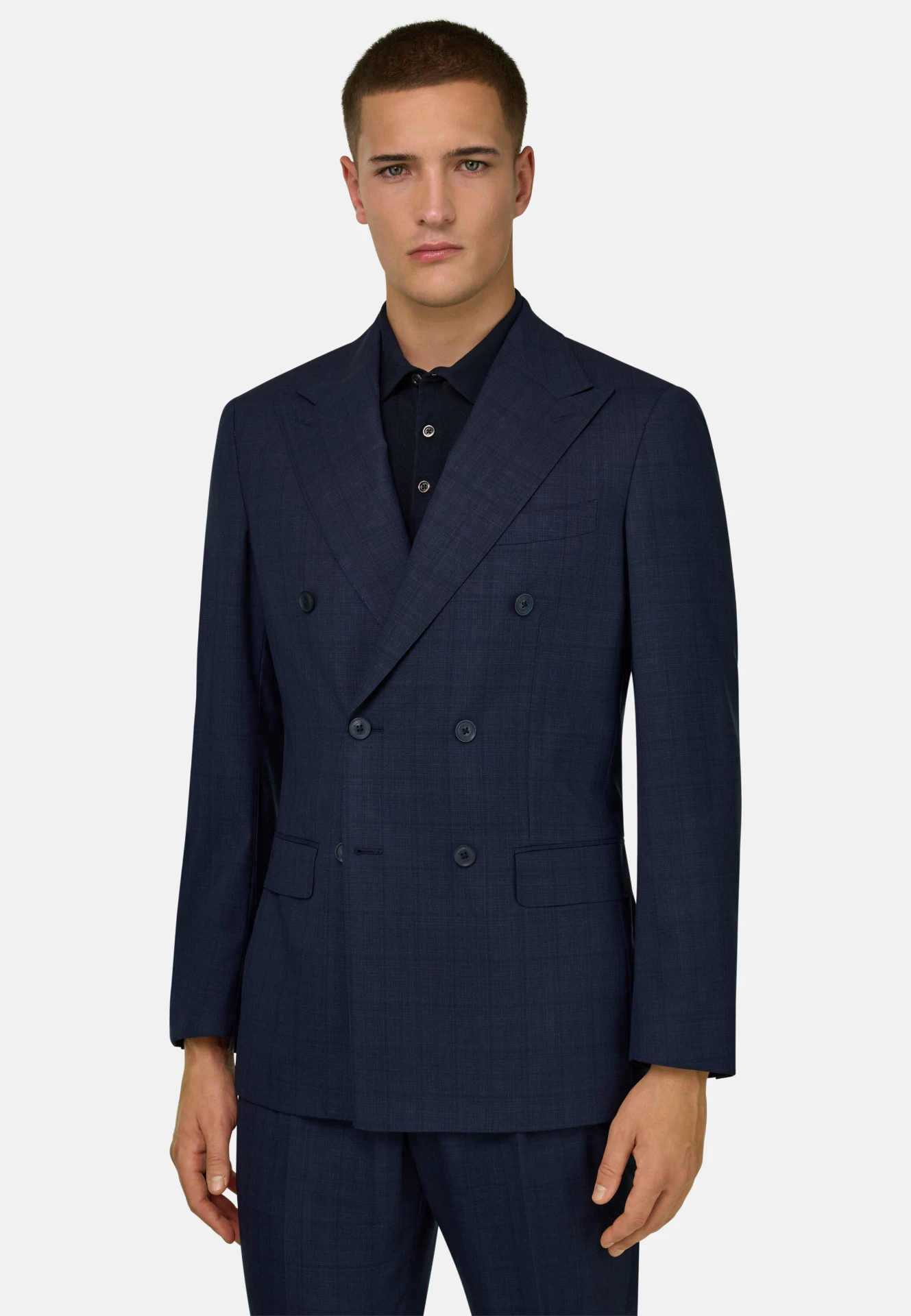 BOGGI Milano Prince of Wales Check Double-Breasted Suit — Azul Marino