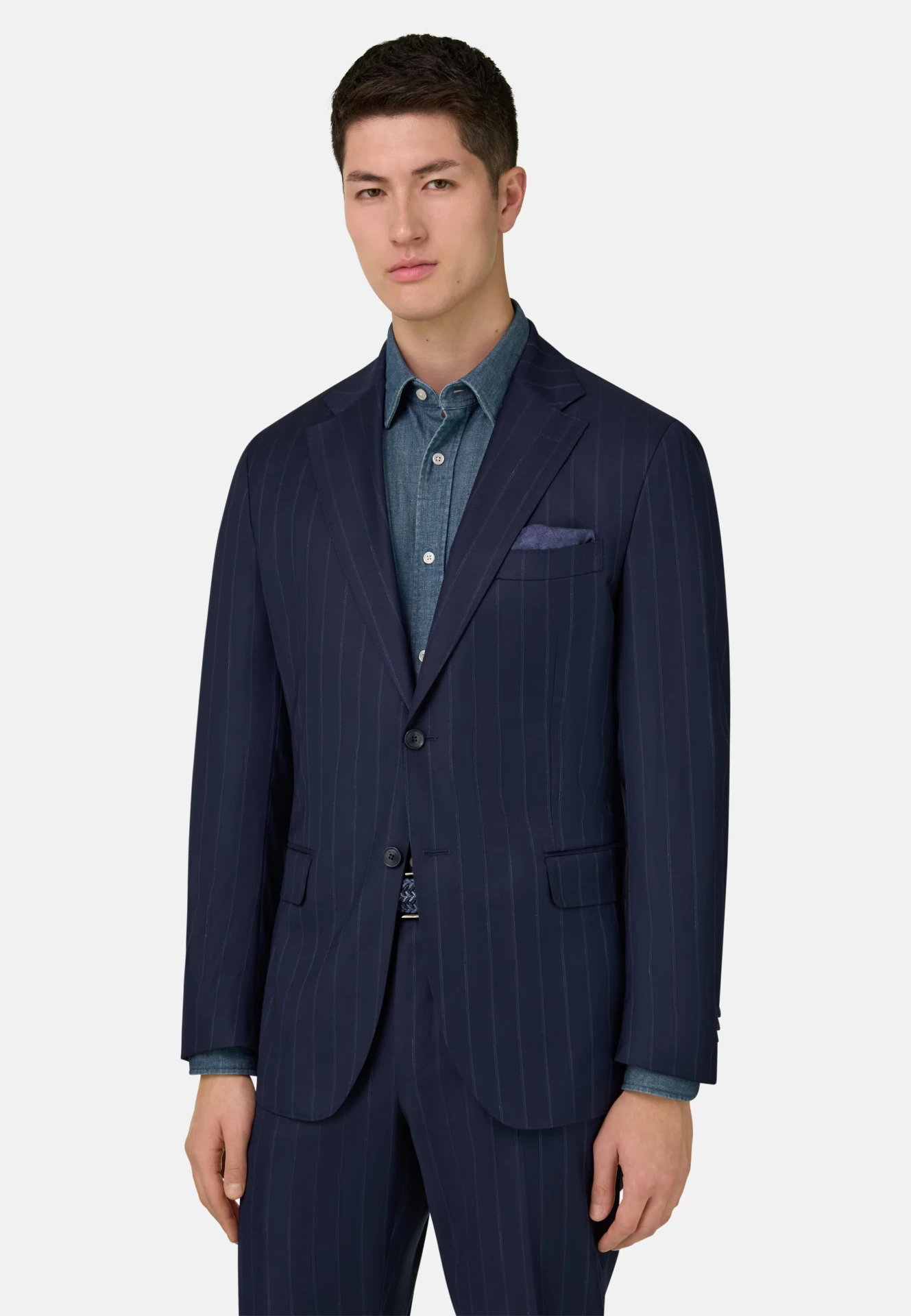 BOGGI Milano Pinstripe Suit in 130's Pure Wool — Azul Marino